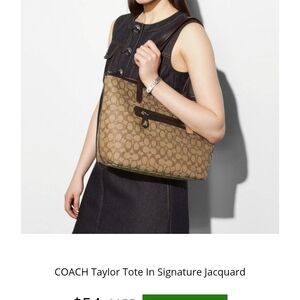 Coach 'Taylor Tote' in Signature Jacquard  Tan & Brown with Gold Hardware